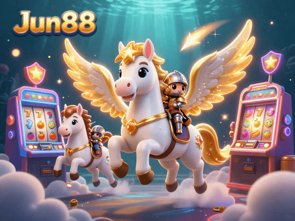 Experience thrilling slots action at Jun88 with captivating visuals of a magical horse and knight.