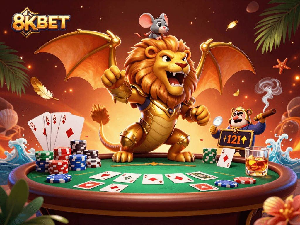 Experience 8KBET's thrilling gaming atmosphere with a vibrant casino scene of excitement.