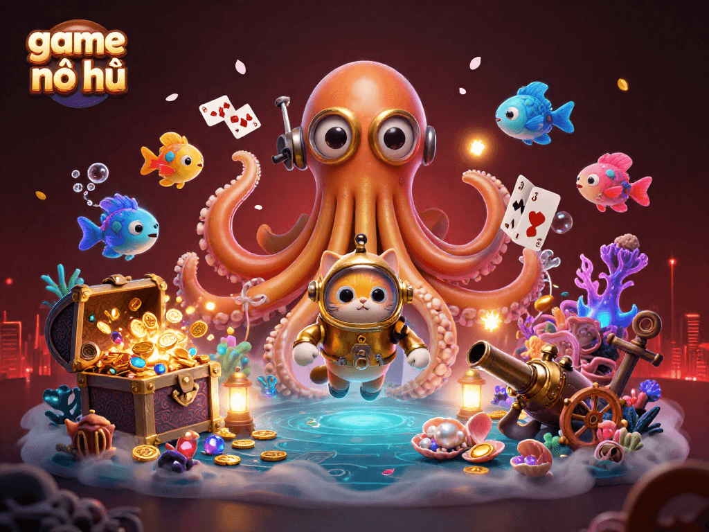 Spin the reels with game nổ hũ revealed by the kraken in a vibrant underwater setting, rich in treasures.