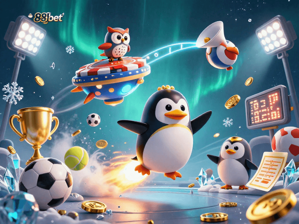 Experience thrilling action with the 88jbet golden penguin racing to the casino station in space.