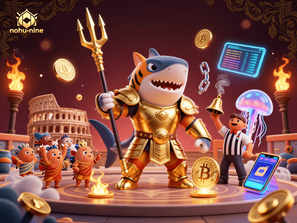 Experience thrilling action in nohu-nine with an underwater colosseum featuring a golden gladiator shark!