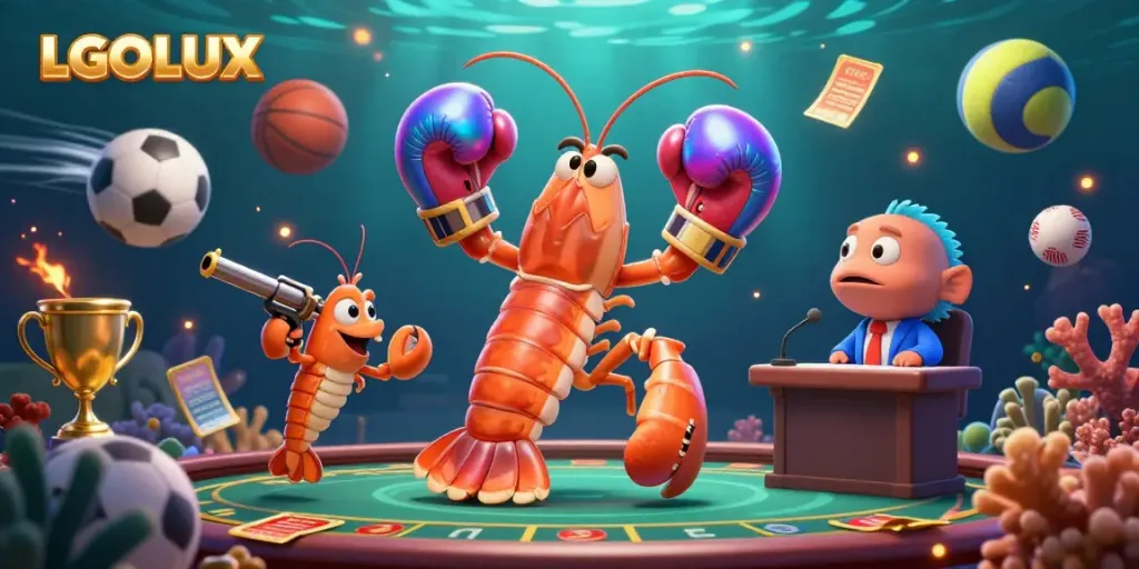 Experience thrilling gameplay with LGOLUX's dynamic casino scene featuring vibrant coral characters.