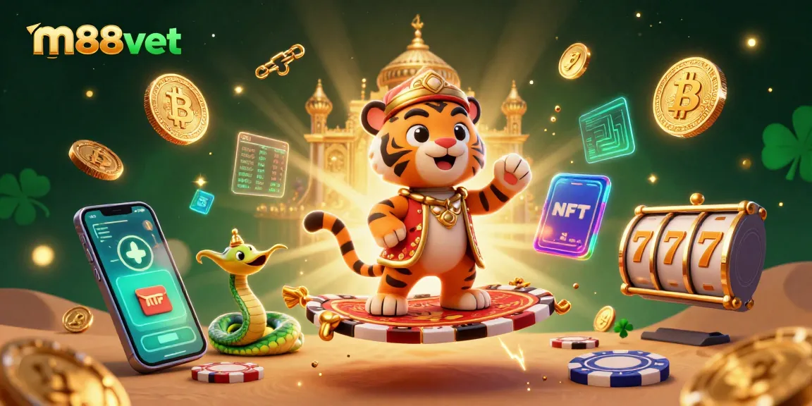 Experience the thrill of m88vbet with vibrant casino imagery showcasing a magical tiger sultan and golden elements.
