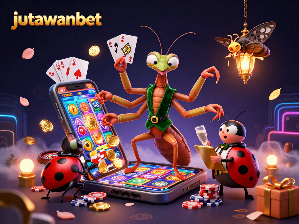Engage with slot games at jutawanbet featuring a dynamic casino scene and vibrant characters.