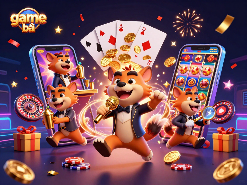 Experience game bài excitement with hyenas in a comedy casino scene full of vibrant gaming elements.
