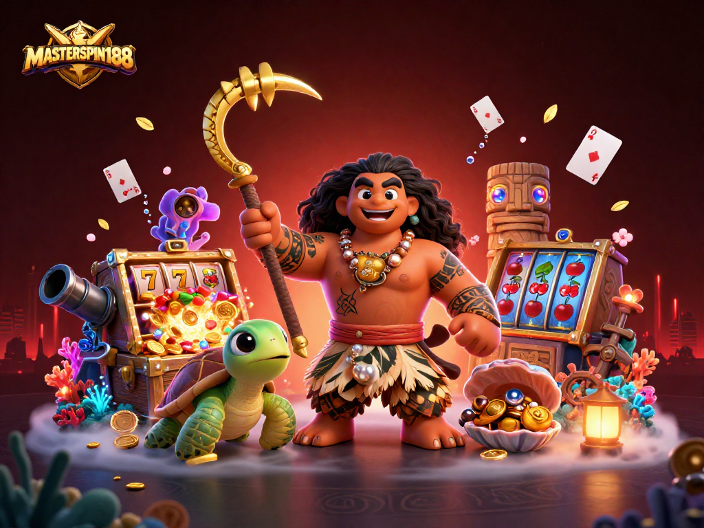 Experience thrilling gameplay with MASTERSPIN188 in a vibrant casino-themed illustration.