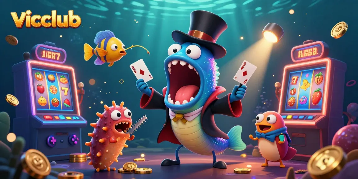 Experience thrilling moments with vicclub as a magical eel performs in a vibrant 3D casino scene.