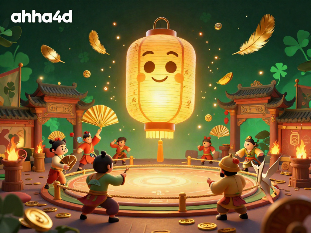 Engage with ahha4d's vibrant night market casino, featuring a golden lantern spirit and winning elements.