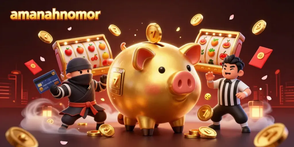 Menyaksikan pertarungan antara pegulat bank piggy emas dan ninja dompet di amanahnomor, bersaing merebut jackpot.