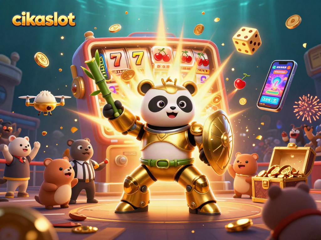 Experience thrilling gameplay with cikaslot as the golden panda pilot and exciting casino elements burst with energy.