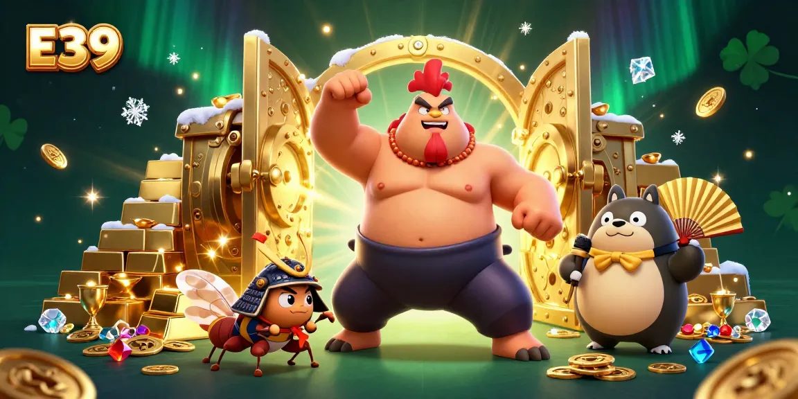 Experience thrilling gaming with E39 as powerful characters interact, filled with dazzling treasures and excitement.