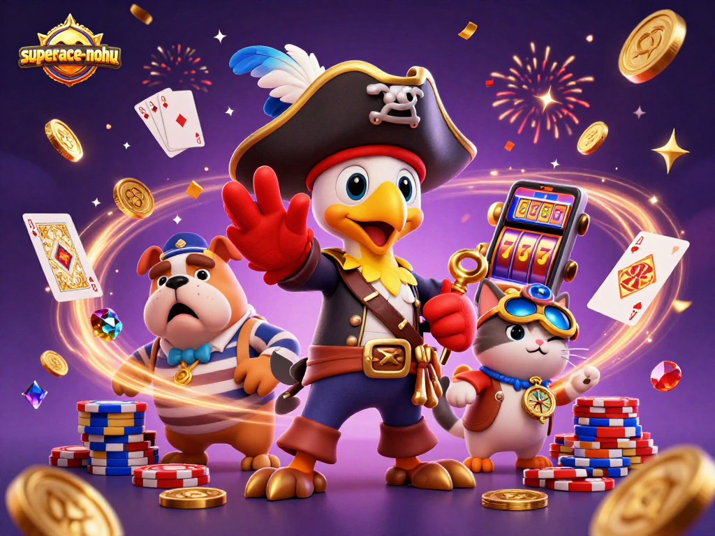 Engage in superace-nohu gameplay with vibrant visuals of pirate characters and casino elements.