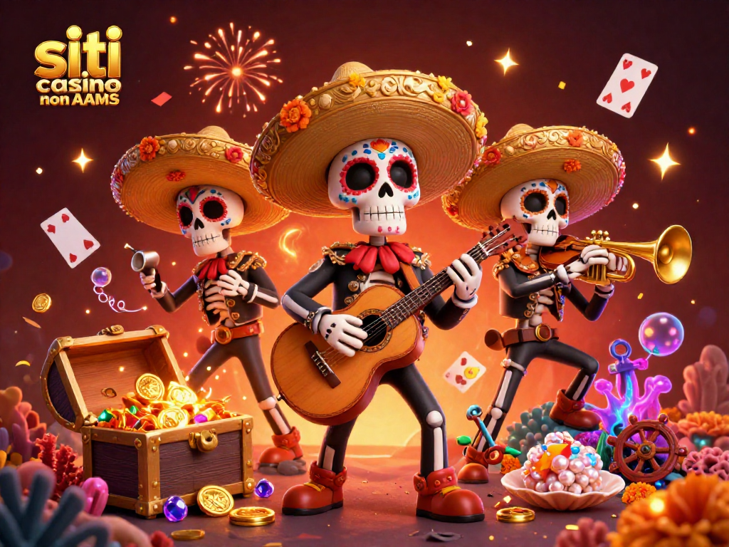 Gioca ai siti casino non AAMS con un vivace concerto di mariachi di scheletri in festa.
