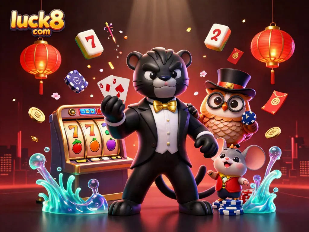 Experience the excitement of luck8 com with vibrant casino-themed characters and dynamic game elements.