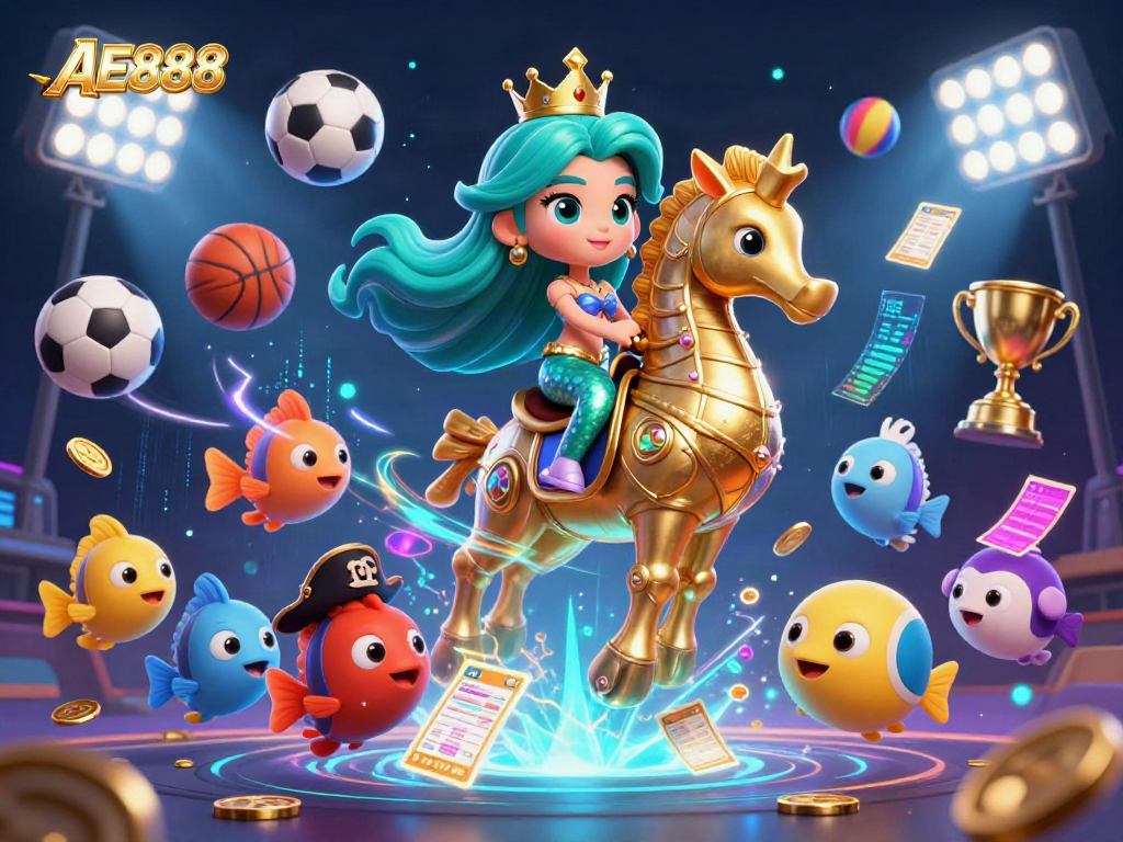 Engage with AE888's vibrant and dynamic online gambling scene featuring a mythical mermaid
