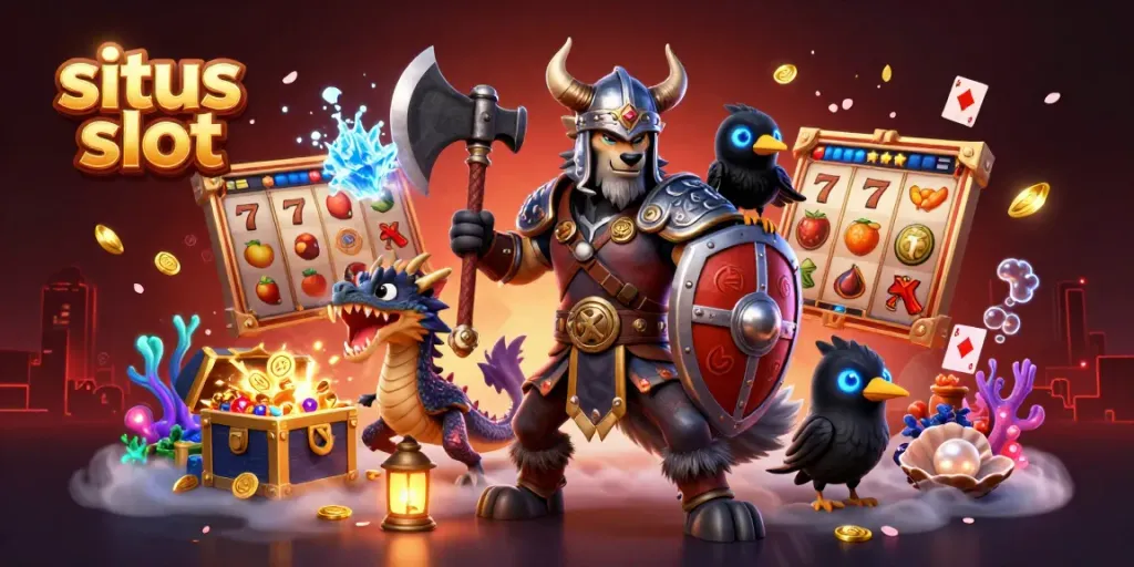 Permainan situs slot yang menarik dengan pahlawan Viking dan simbol keberuntungan.