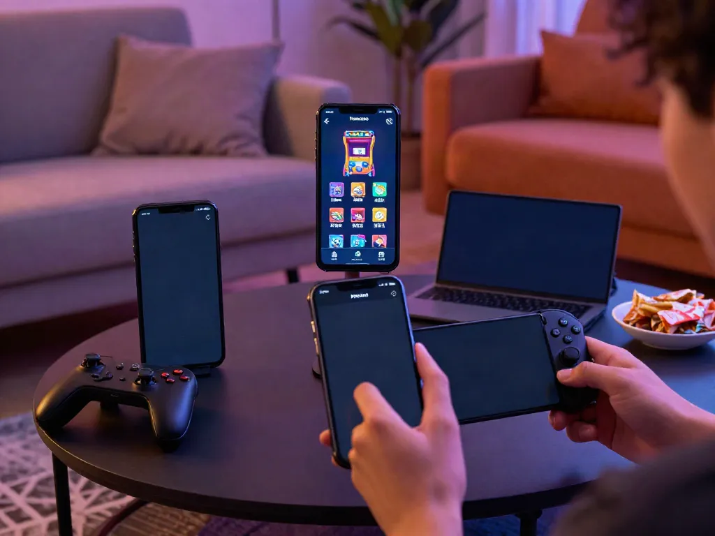 Experience the fun of Yono Arcade mobile gaming in a cozy living room setting.