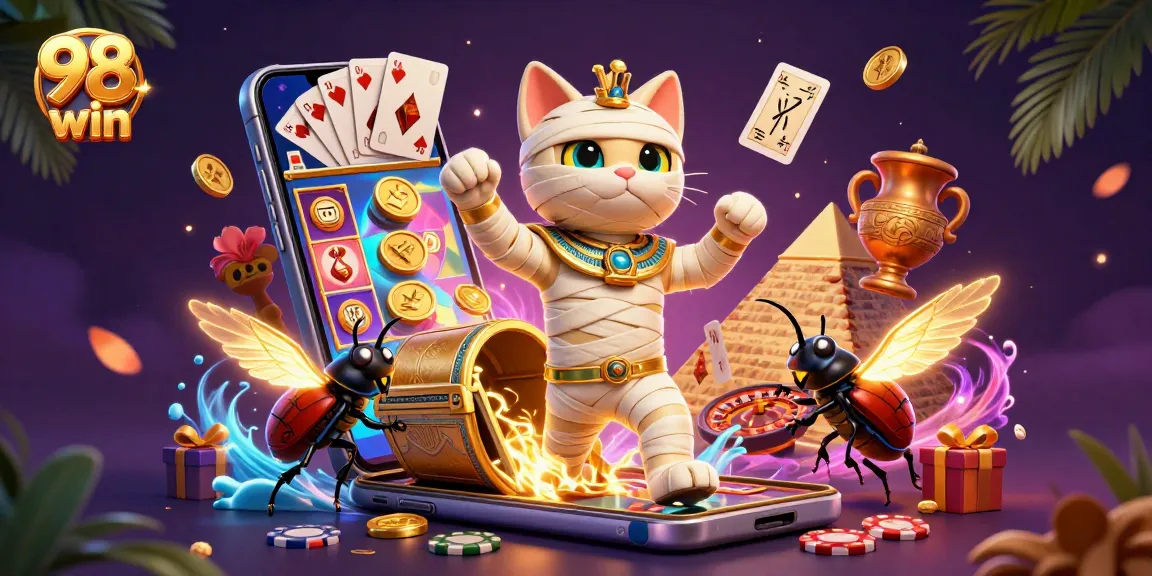 Engage with 98 win and experience thrilling 3D casino excitement in a vibrant pyramid setting.