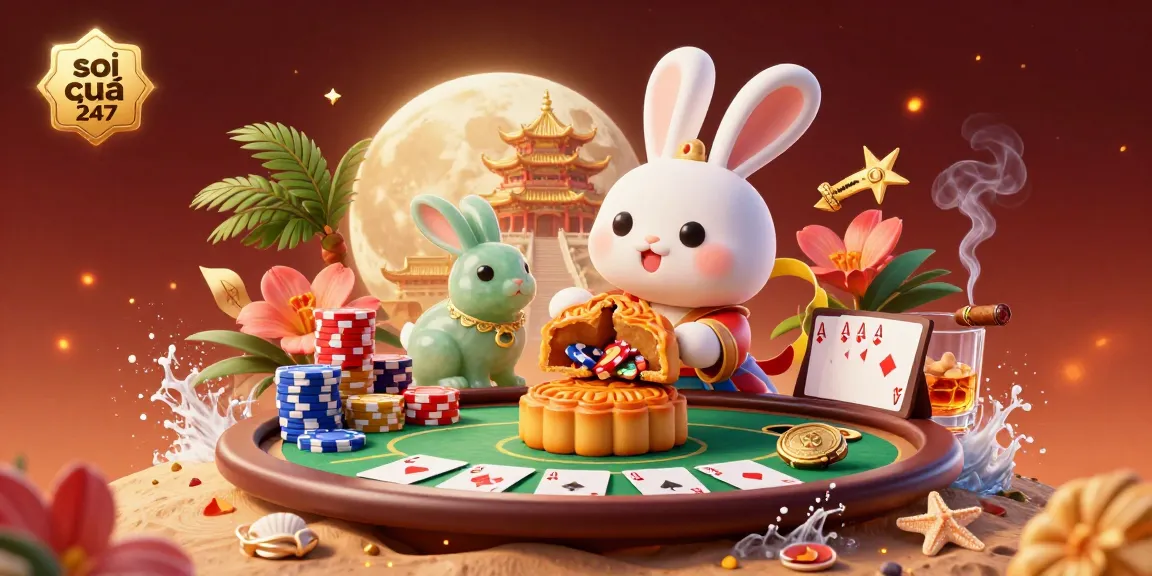 Soi cầu 247 highlighting the moon rabbit and poker elements in a vibrant casino setting.
