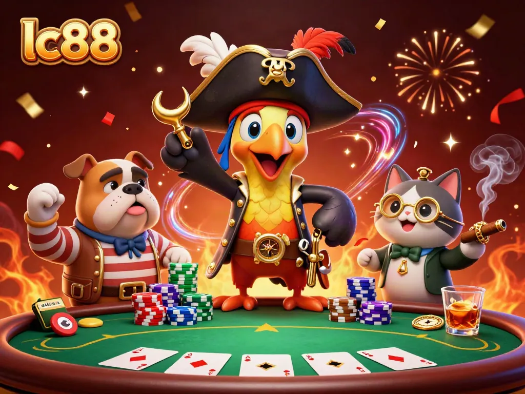 Experience exciting poker action with lc88, featuring vibrant characters and stacked chips.