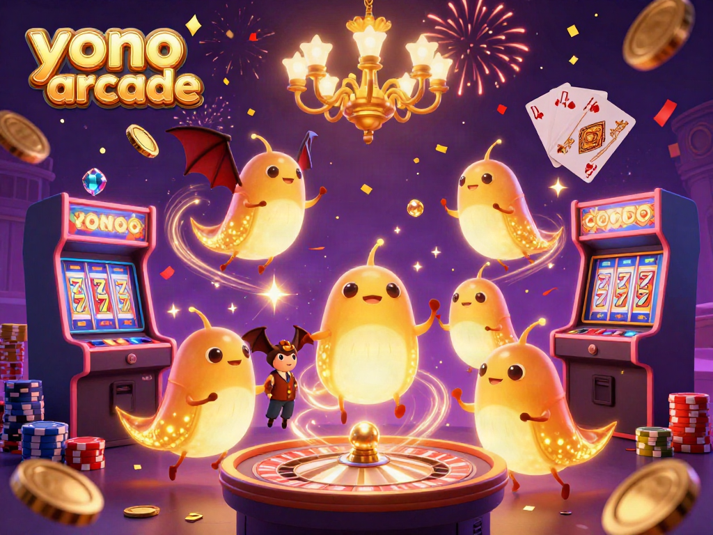 Experience the yono arcade thrills with vibrant gameplay, illuminated by glowworms and a bat dealer.