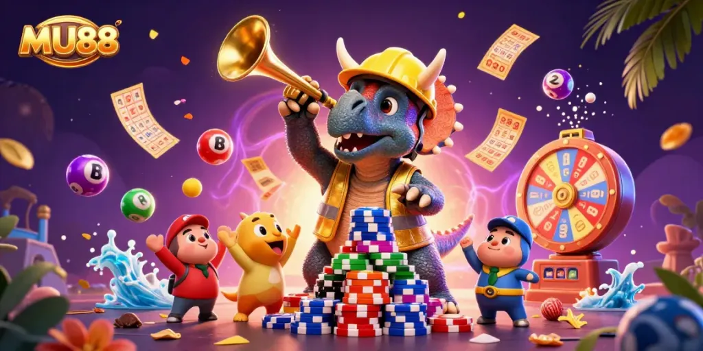 Engage in thrilling gaming with MU88's vibrant casino scene showcasing dynamic lottery elements.