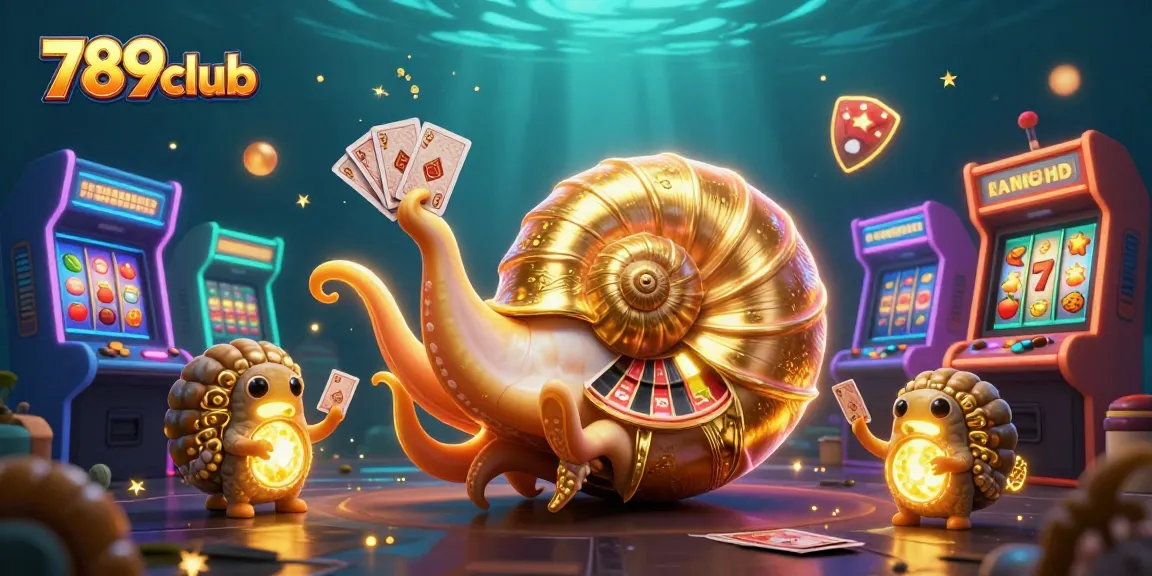 Win big at 789club with dynamic games featuring an ancient nautilus roulette wheel and glowing arcade machines.