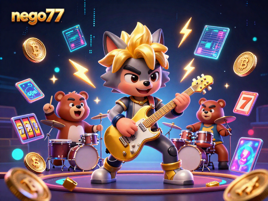 Engage in thrilling gaming with nego77's exciting slot reels and crypto treasures illuminated in vibrant 3D.