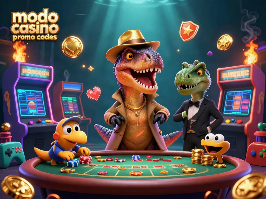 Experience the thrilling world of Modo Casino promo codes with this vibrant 3D illustration showcasing fun gameplay elements.