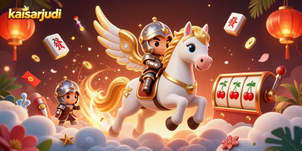 Kaisarjudi sparks excitement with a 3D illustration of a galloping horse and knight amidst casino elements.