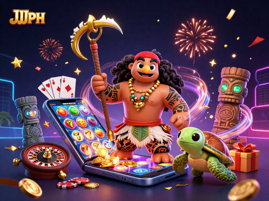 Magandang JJJPH na larawan ng 3D na hawk at pagdausdos ng mga slot game na may nakabukas na smartphone.