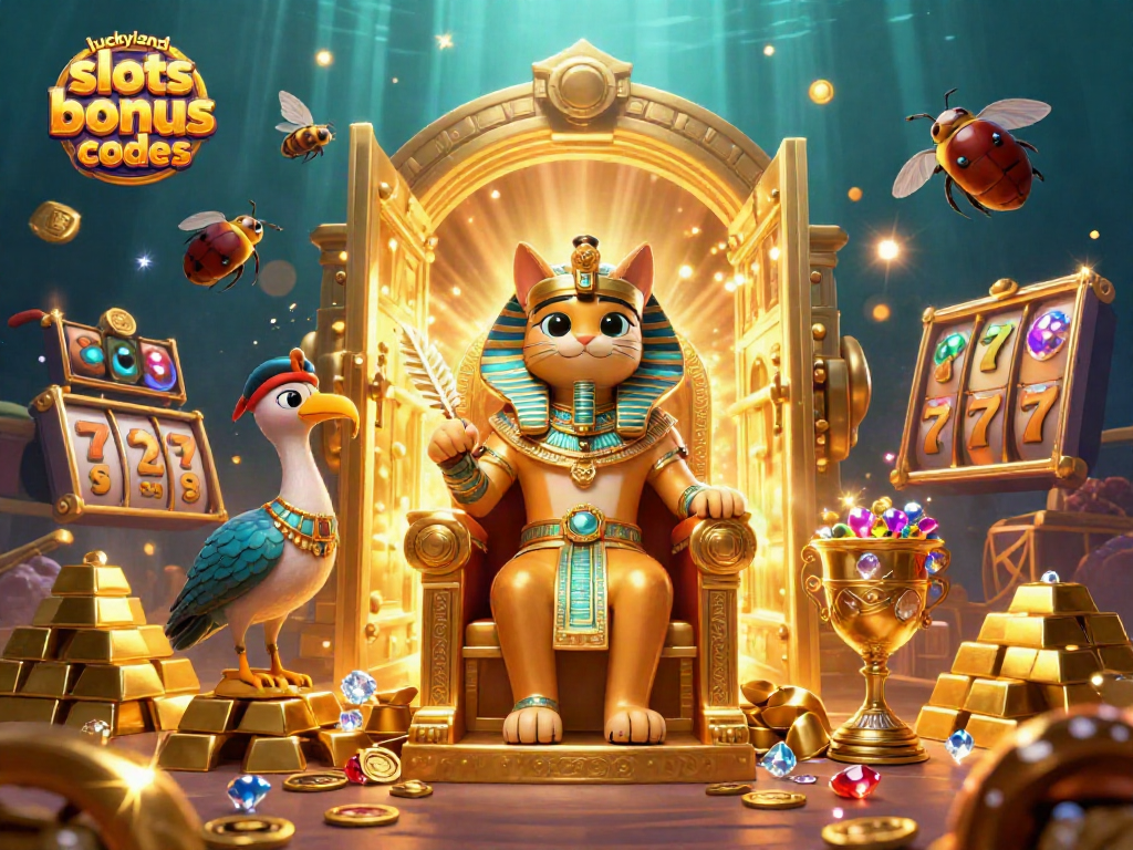 Play exciting slots with luckyland slots bonus codes in a captivating 3D casino scene.
