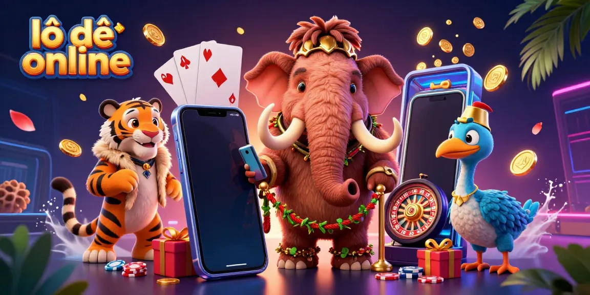 Experience the excitement of lô đề online with a vibrant 3D illustration featuring dynamic characters and casino elements.