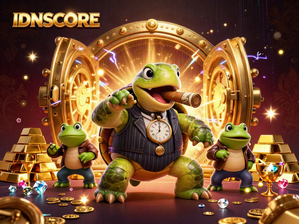 Experience IDNSCORE's thrilling casino atmosphere with a turtle mobster and bullfrog enforcers as you bet.