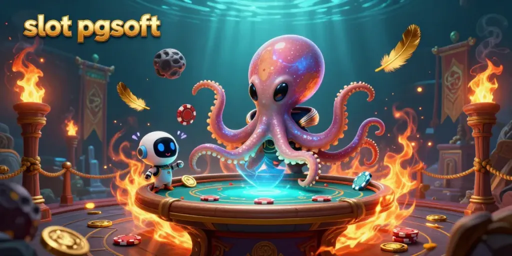 Engage with thrilling slot pgsoft gameplay featuring alien octopus and holographic poker in an otherworldly casino scene.