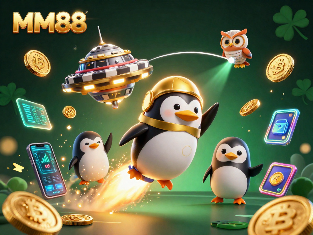 Engage with MM88's thrilling gaming universe, illustrated with dynamic elements and vibrant scenes.