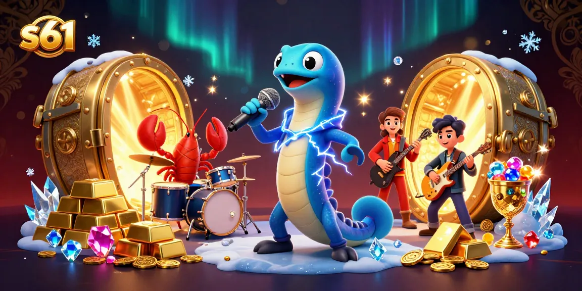 Exciting s61 gaming scene with electric eel DJ and casino treasures creating winning experiences.