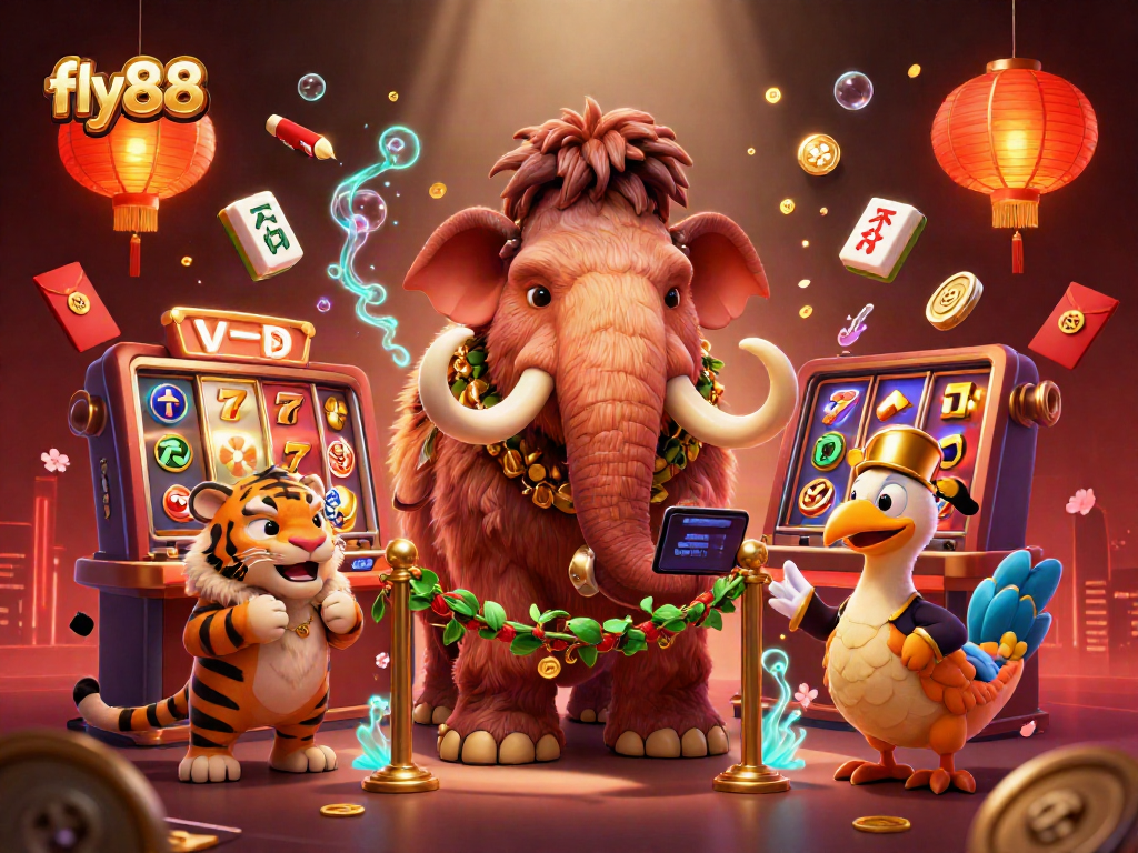Experience the exciting world of fly88 with a vibrant casino scene featuring unique characters.