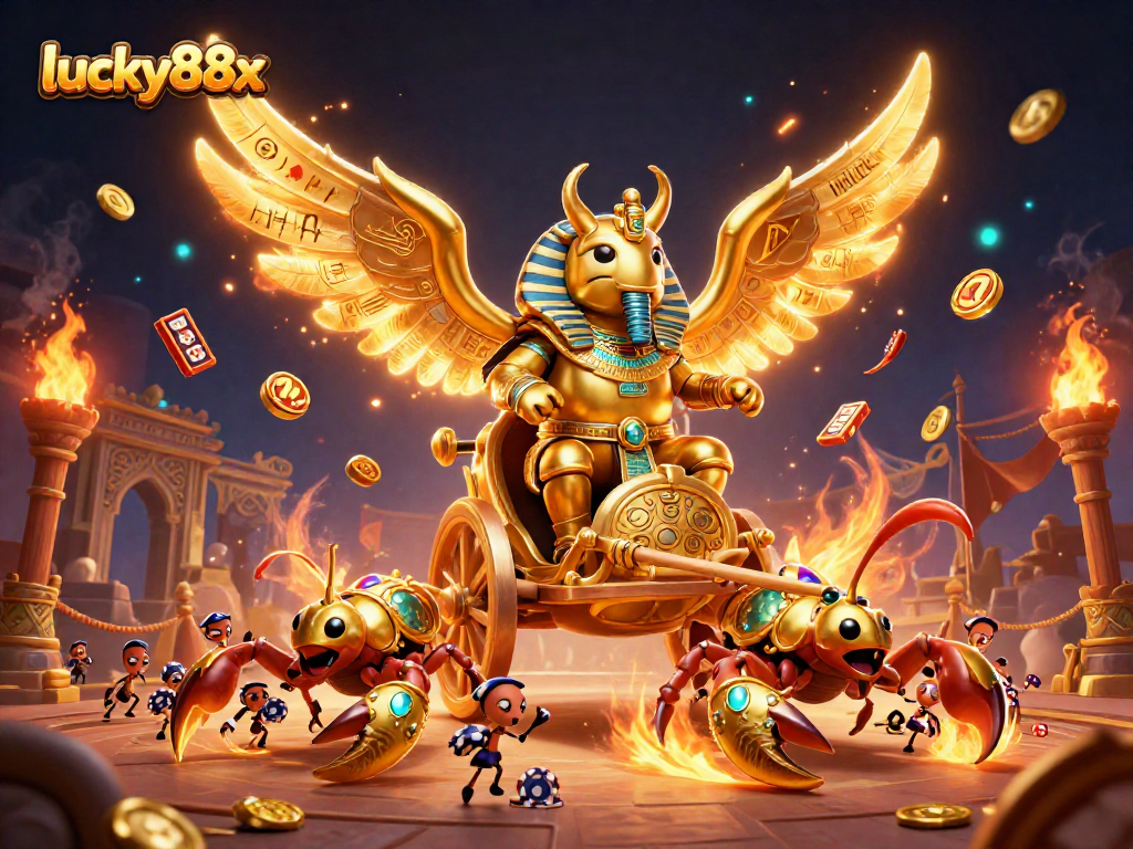 Experience lucky88x excitement with dynamic 3D casino elements in this vibrant illustration.