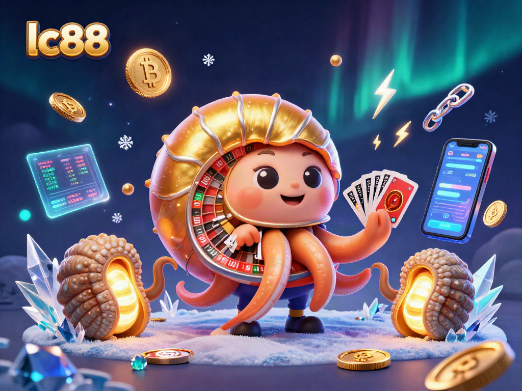Engage with lc88's vibrant casino action featuring a creative 3D nautilus and crypto elements.