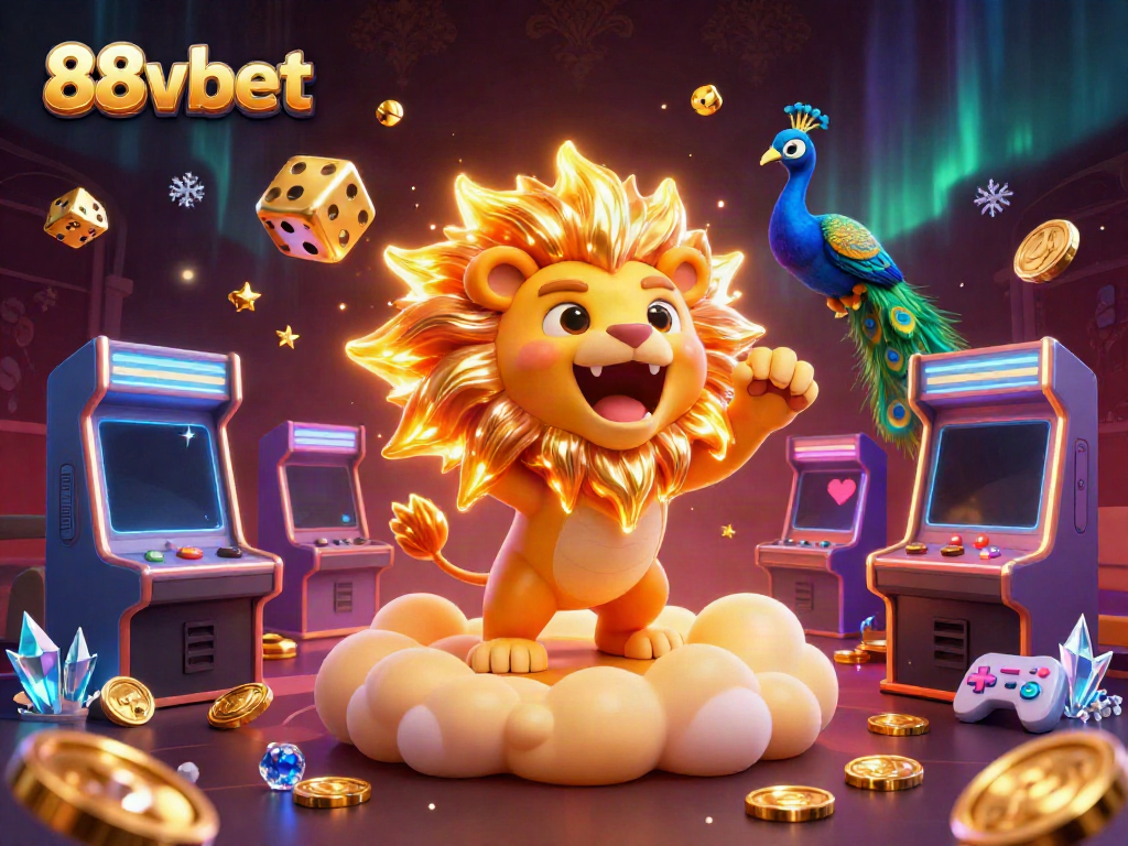 Experience thrilling gameplay with 88vbet in a vibrant 3D casino scene featuring an energetic sun lion.