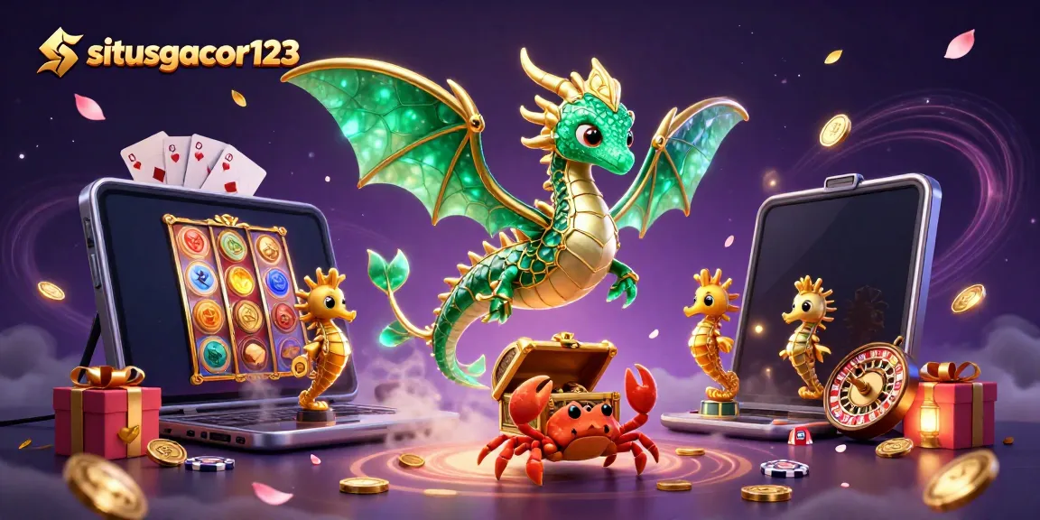 Experience situsgacor123 with a vibrant scene of a sea dragon and colorful casino elements.