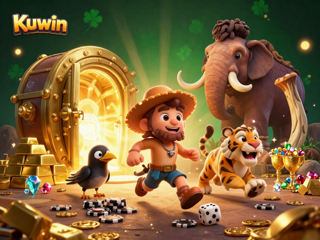 Kuwin casino scene featuring a caveman and sabertooth duo, engaging in thrilling gaming action.