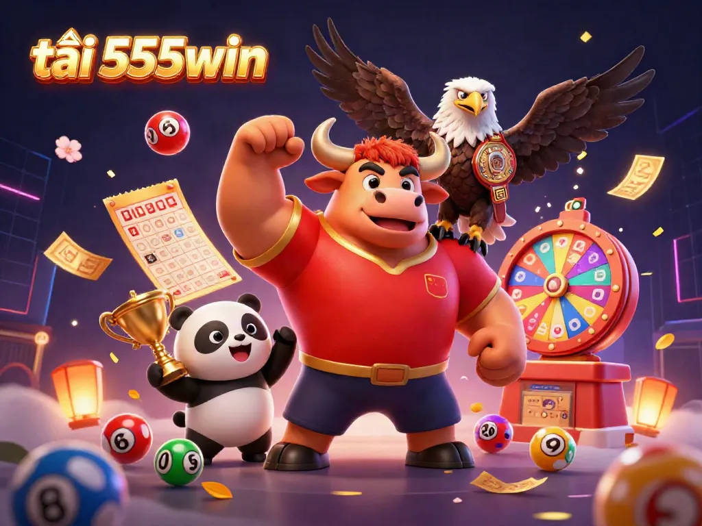 Experience excitement and win big with tải 555win, featuring dynamic lottery elements and vibrant casino characters.