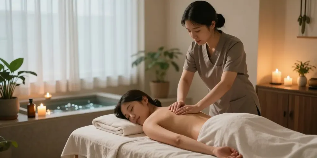 Relaxing 성북출장안마 massage scene with calming ambiance and soothing elements.