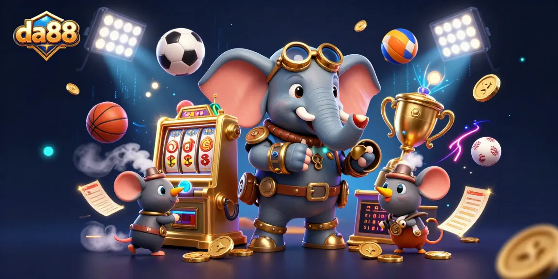 Experience thrilling spins at da88 with a captivating steampunk elephant engineer at the slot machine.