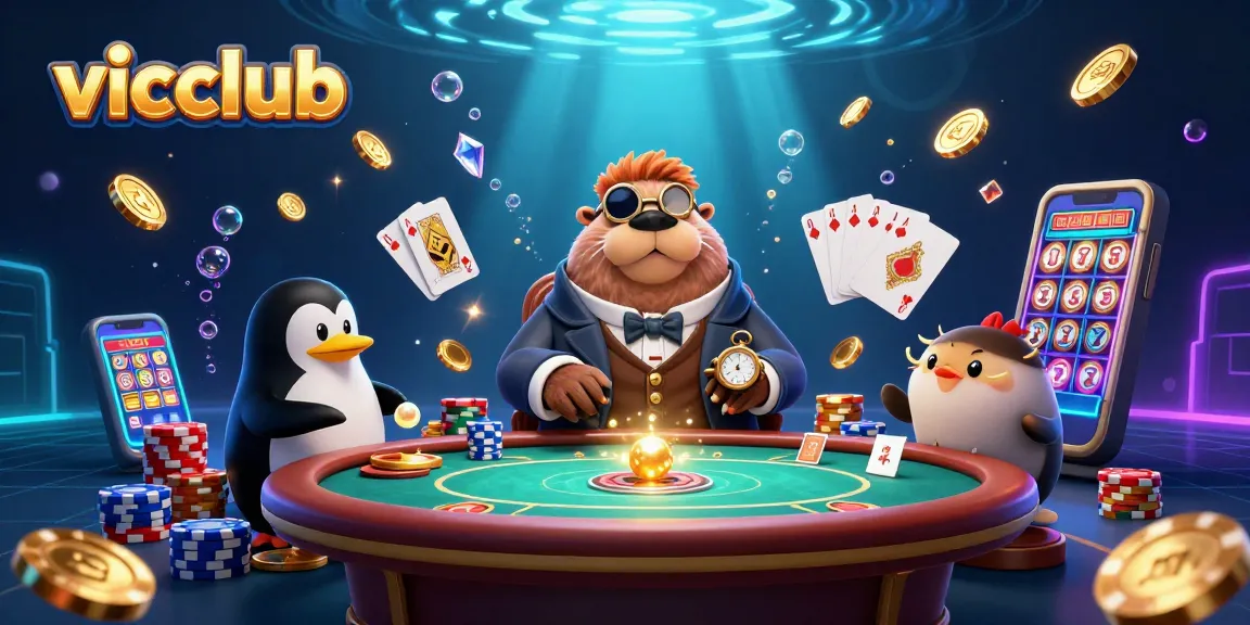 Engage in thrilling underwater poker action with vicclub's vibrant scene featuring a walrus and friends.