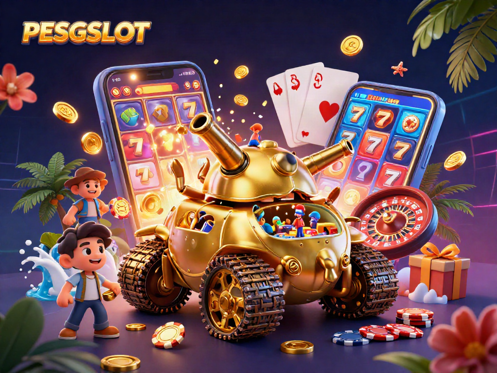 Memenangkan jackpot PESGSLOT dengan permainan slot bertema kasino di lokasi unik.