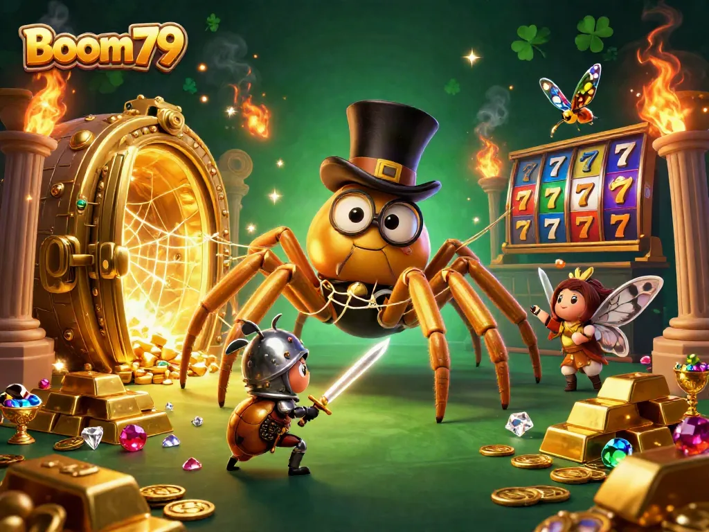 Engage with Boom79's thrilling gaming adventure featuring a gold-tinted 3D scene.