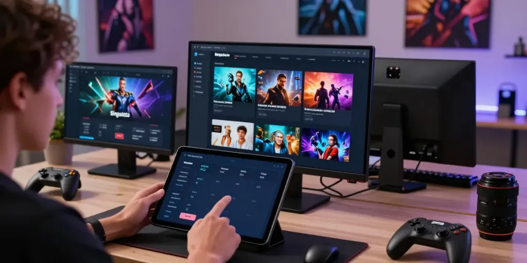 Experience online gaming with Singatoto link showcased on a digital interface in a modern workspace.